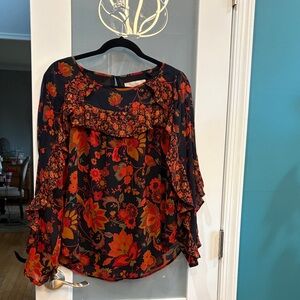 LOFT Black and Red Floral Blouse